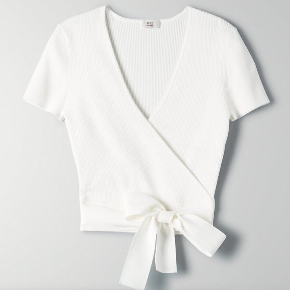 Cropped, wrap knit top